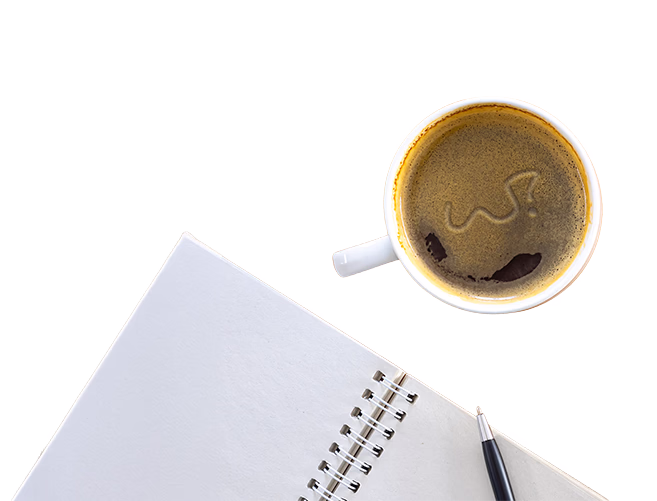 Tasse Kaffee von oben gesehen – Erstgespräch und Beratung bei Wiedesign